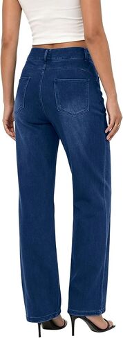 Wide Leg Jeans for Women Straight Leg High Waist Stretchy Jeans Tummy Control Waist Trendy Denim Pants in Kuwait