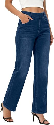 Wide Leg Jeans for Women Straight Leg High Waist Stretchy Jeans Tummy Control Waist Trendy Denim Pants in Kuwait