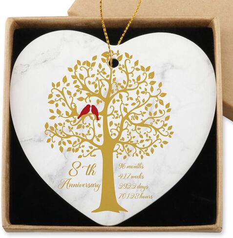 8 Years Anniversary Hanging Ornament for Him Her 8th Anniversary Wedding Gifts for Husband Wife 8 Years Valentines Ornament for Couple Christmas Ceramic Heart Keepsake in Saudi Arabia