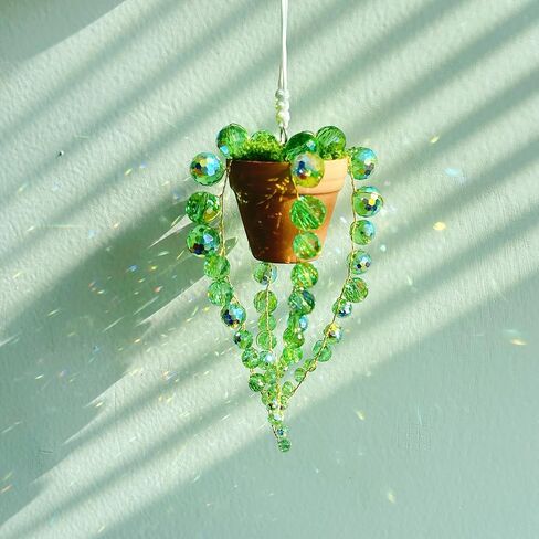 Bling Suncatcher String of Beads Plant Hanging, Handcrafted Crystal Succulent Sun Catchers for Window Hanging, Gardenn Crystal Sun Catcher Plant Lover Gift Mom Gifts (Green) in Saudi Arabia