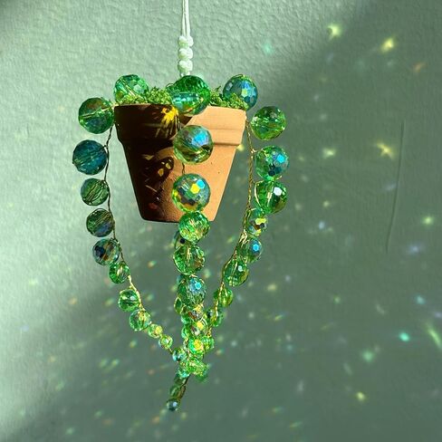 Bling Suncatcher String of Beads Plant Hanging, Handcrafted Crystal Succulent Sun Catchers for Window Hanging, Gardenn Crystal Sun Catcher Plant Lover Gift Mom Gifts (Green) in Saudi Arabia