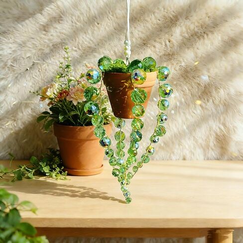 Bling Suncatcher String of Beads Plant Hanging, Handcrafted Crystal Succulent Sun Catchers for Window Hanging, Gardenn Crystal Sun Catcher Plant Lover Gift Mom Gifts (Green) in Saudi Arabia
