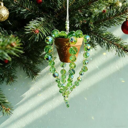 Bling Suncatcher String of Beads Plant Hanging, Handcrafted Crystal Succulent Sun Catchers for Window Hanging, Gardenn Crystal Sun Catcher Plant Lover Gift Mom Gifts (Green) in Saudi Arabia