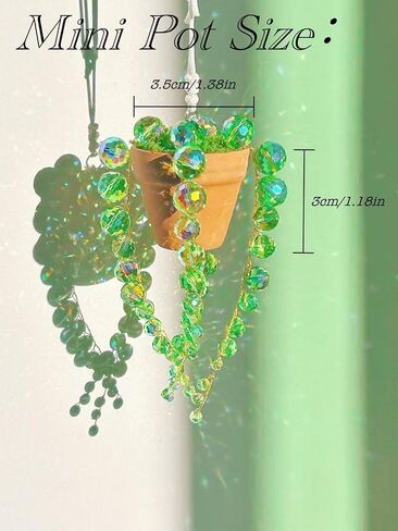 Bling Suncatcher String of Beads Plant Hanging, Handcrafted Crystal Succulent Sun Catchers for Window Hanging, Gardenn Crystal Sun Catcher Plant Lover Gift Mom Gifts (Green) in Saudi Arabia