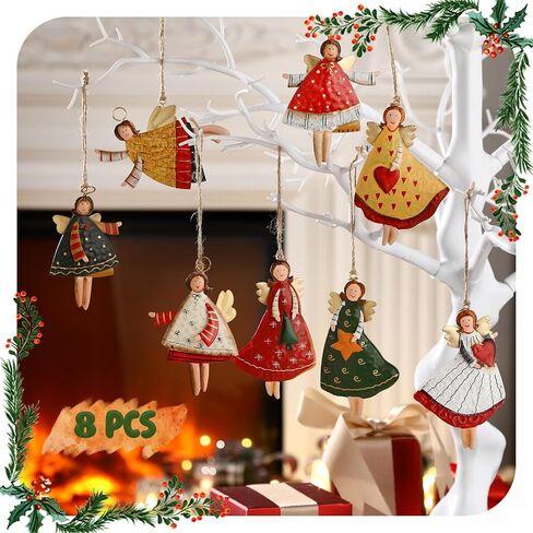 WILLBOND 8 Pieces Christmas Metal Ornaments Dancing Flying Angels Tin Decorations Metal Angels Xmas Tree Ornaments for Holiday Celebrations Home Themed Party Decoration in Kuwait