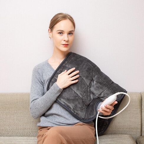Ambershine 17''x33'' Weighted Heating Pad, 5.2lbs with 12 Temperature Settings & 4 Auto-Off Timers, Pain Relief for Back/Neck/Shoulders/Abdomen/Legs(Dark Grey) in Saudi Arabia
