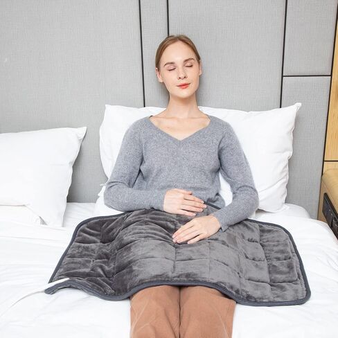 Ambershine 17''x33'' Weighted Heating Pad, 5.2lbs with 12 Temperature Settings & 4 Auto-Off Timers, Pain Relief for Back/Neck/Shoulders/Abdomen/Legs(Dark Grey) in Saudi Arabia