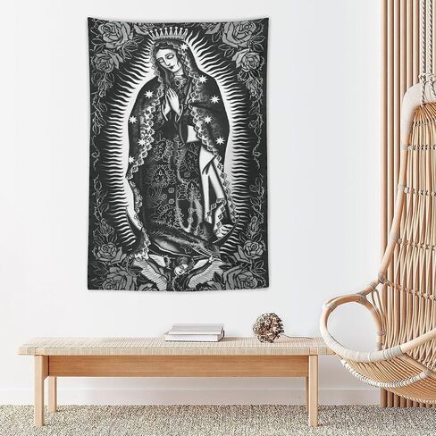 JKGHUIOIB Virgin Mary Christmas Maria Tapestry Mexican Flag Wall Art Decor Tapestry Bedroom Living Room Dorm Home Wall Hanging Party Gift 40"x60" in Kuwait