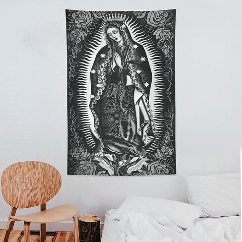 JKGHUIOIB Virgin Mary Christmas Maria Tapestry Mexican Flag Wall Art Decor Tapestry Bedroom Living Room Dorm Home Wall Hanging Party Gift 40"x60" in Kuwait