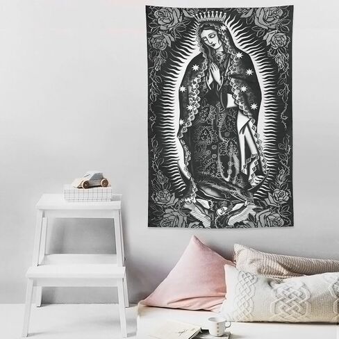JKGHUIOIB Virgin Mary Christmas Maria Tapestry Mexican Flag Wall Art Decor Tapestry Bedroom Living Room Dorm Home Wall Hanging Party Gift 40"x60" in Kuwait