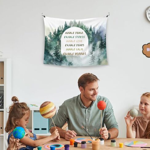 WAITPI Mental Health Hanging Wall Tapestry for Bedroom, Therapy Office Decor, Inspirational Inhale Exhale Forest Landscape Wall Hanging Decor Tapestry for Counselor Office Classroom, 40x30in in Saudi Arabia