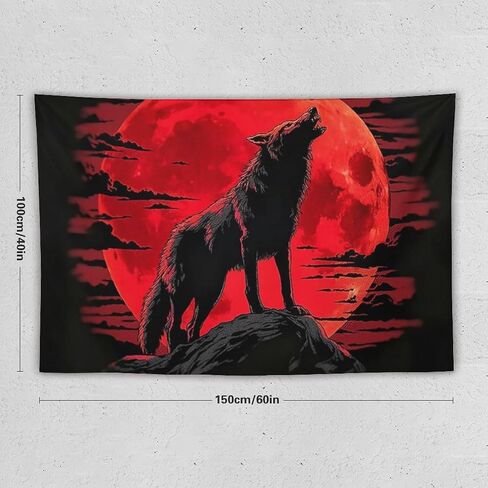 JYOUQOC Wolf Animal Blood Moon Silhouette Illustration Dark Mystery Tapestry Wall Hanging Large Wall Art Decor Flag Backdrop for Bedroom Living Room Dorm 40"×60" in Saudi Arabia