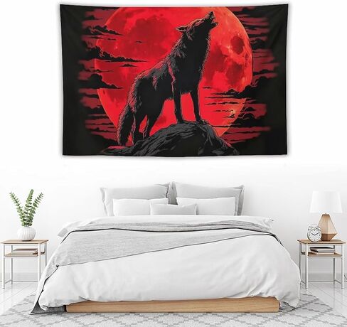 JYOUQOC Wolf Animal Blood Moon Silhouette Illustration Dark Mystery Tapestry Wall Hanging Large Wall Art Decor Flag Backdrop for Bedroom Living Room Dorm 40"×60" in Saudi Arabia