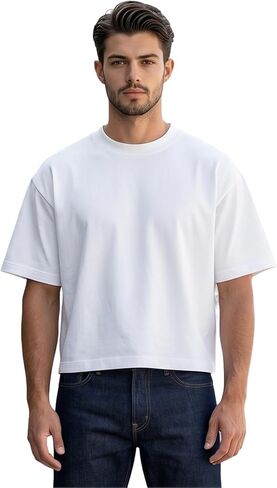Men's Boxy Cropped T-Shirts Soft Cotton Crew Neck Short Sleeve Casual Stylish Streetwear Tops in Saudi Arabia