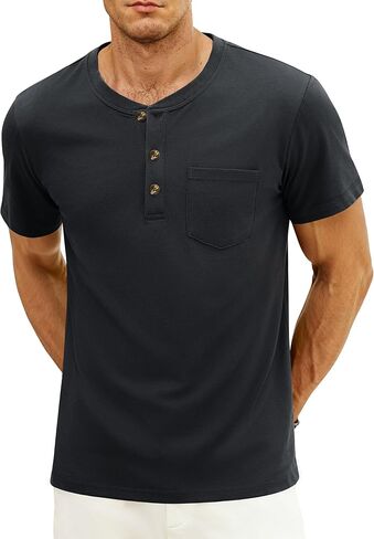 Cotrasen Men's Henley Short Sleeve Shirts Cotton 3 Button T-Shirts Casual Lightweight Basic Tee Fashion Summer Tops in Saudi Arabia