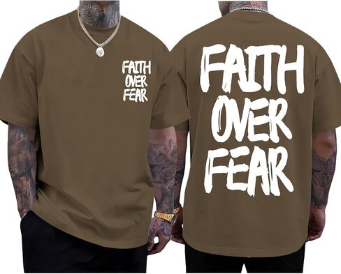 Christian Jesus Shirts for Men Faith Over Fear Shirt God Religious Bible Verse Inspirational Oversized Graphic Tees in Saudi Arabia