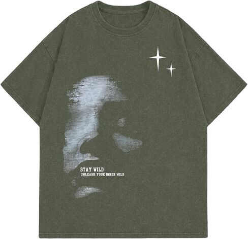 KUYIGO Unisex Vintage Washed Graphic T Shirt Abstract Face Print Tee Streetwear Crewneck Short Sleeve Casual Cotton Top in Saudi Arabia