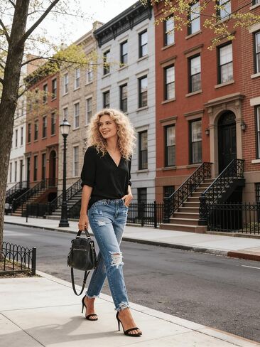 Women's Ripped Vintage Denim Jeans Fashion High Waist Distressed Frayed Hem Straight Leg Denim Pants in Kuwait