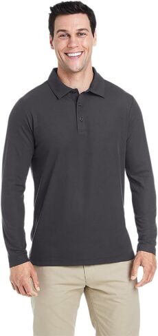 Core 365 Men's Fusion Chromasoft™ Long-Sleeve Pique Polo L Carbon in Saudi Arabia