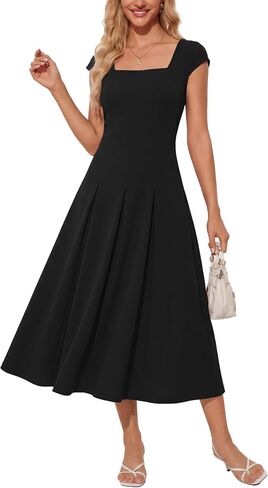OXP Women's 2026 Summer Elegant Square Neck Cap Sleeve Midi Cocktail Semi Formal Dress for Wedding Guest Evening Party in Kuwait