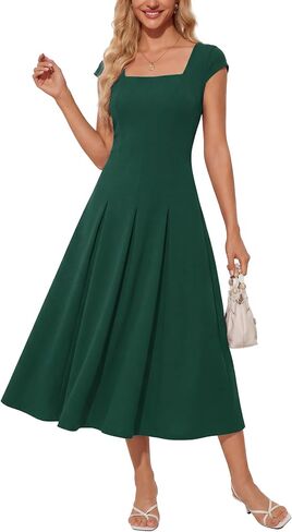 OXP Women's 2026 Summer Elegant Square Neck Cap Sleeve Midi Cocktail Semi Formal Dress for Wedding Guest Evening Party in Kuwait