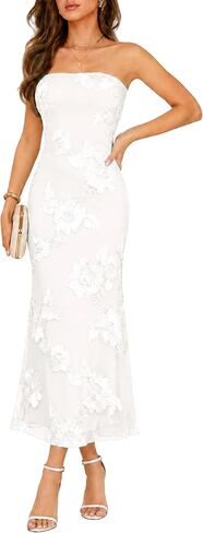 GOOSPRARN Women's Strapless Bodycon Mermaid Maxi Dress Floral Summer Cocktail Wedding Guest Formal Dresses with Non-Slip in Saudi Arabia