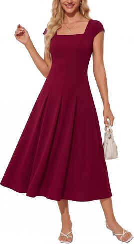 OXP Women's 2026 Summer Elegant Square Neck Cap Sleeve Midi Cocktail Semi Formal Dress for Wedding Guest Evening Party in Kuwait