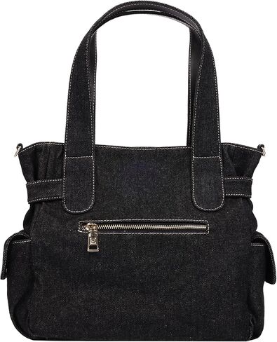 True Religion Multi Pocket Denim Cinch Tote Bag for Women | Structured Denim Tote with Horseshoe Flap Pockets | Magnetic Closure and Adjustable Strap in Kuwait