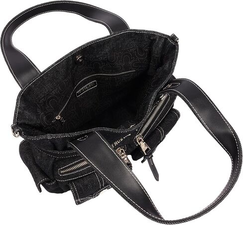 True Religion Multi Pocket Denim Cinch Tote Bag for Women | Structured Denim Tote with Horseshoe Flap Pockets | Magnetic Closure and Adjustable Strap in Kuwait