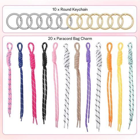 12 PCS Paracord Keychain Bag Charms, Colorful Braided Rope Keychains with Metal Rings, Handmade Polyester Cord Bag Charm Accessories for Purse Handbag Backpack Y2k Hanging Ornament in Saudi Arabia