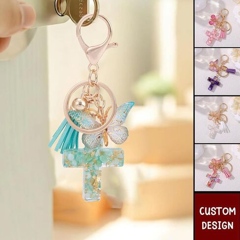 12 Packs Cross Keychains Christian Keyring Tassels Butterfly Plush Resin Jesus Key Chain Bag Charm Phone Car Key Accessories(6 colours) in Saudi Arabia