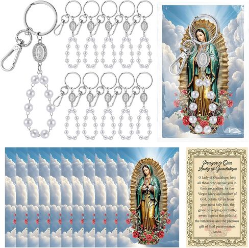Nosiny 12 Sets Virgin of Guadalupe Gifts Guadalupe Keychain with Rosary Beads with Catholic Prayer Cards Fathers Day Gift First Communion Gift Baptism Party Favors for Guests in Kuwait