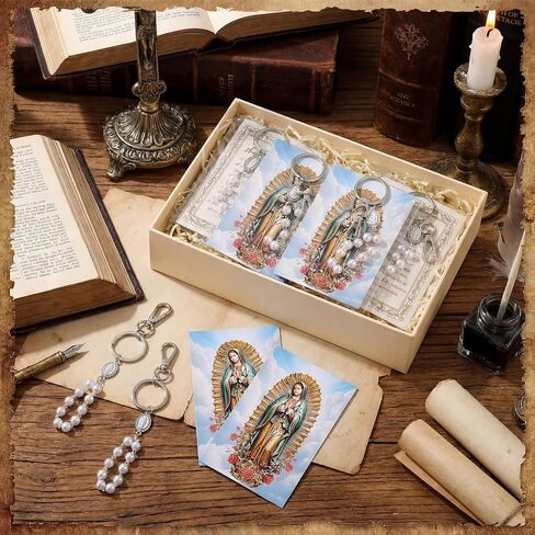 Nosiny 12 Sets Virgin of Guadalupe Gifts Guadalupe Keychain with Rosary Beads with Catholic Prayer Cards Fathers Day Gift First Communion Gift Baptism Party Favors for Guests in Kuwait