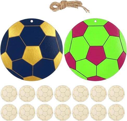 GLEAVI Soccer Ball Cutouts, 30 Pcs 3. 9 in Unfinished Wooden Soccer Ornaments with Twine, Blank Wood Slices for DIY Sports Crafts, Paint Your Own Tournament Viewing Event Decorations in Kuwait