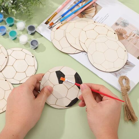 GLEAVI Soccer Ball Cutouts, 30 Pcs 3. 9 in Unfinished Wooden Soccer Ornaments with Twine, Blank Wood Slices for DIY Sports Crafts, Paint Your Own Tournament Viewing Event Decorations in Kuwait