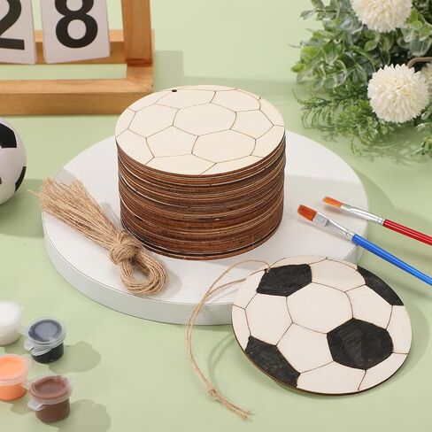 GLEAVI Soccer Ball Cutouts, 30 Pcs 3. 9 in Unfinished Wooden Soccer Ornaments with Twine, Blank Wood Slices for DIY Sports Crafts, Paint Your Own Tournament Viewing Event Decorations in Kuwait