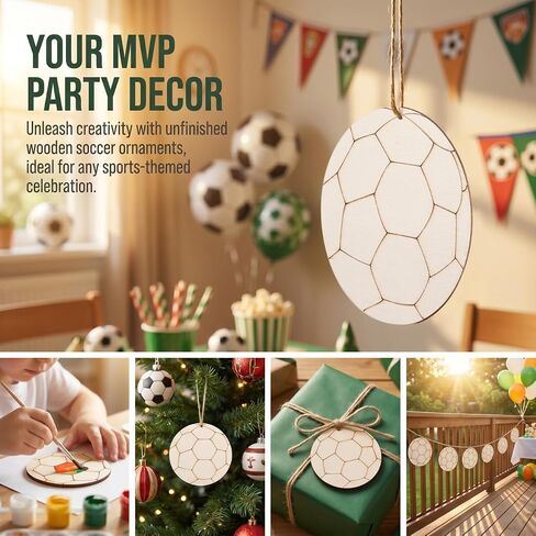 GLEAVI Soccer Ball Cutouts, 30 Pcs 3. 9 in Unfinished Wooden Soccer Ornaments with Twine, Blank Wood Slices for DIY Sports Crafts, Paint Your Own Tournament Viewing Event Decorations in Kuwait