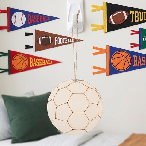 GLEAVI Soccer Ball Cutouts, 30 Pcs 3. 9 in Unfinished Wooden Soccer Ornaments with Twine, Blank Wood Slices for DIY Sports Crafts, Paint Your Own Tournament Viewing Event Decorations in Kuwait