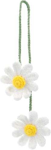 Crochet Daisy Rear View Mirror Accessories, Girly Car accessories for Women, Handmade Daisy Pendant Ornament for Car Hanging Charms, Bag Charms (White) in Saudi Arabia