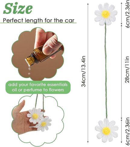 Crochet Daisy Rear View Mirror Accessories, Girly Car accessories for Women, Handmade Daisy Pendant Ornament for Car Hanging Charms, Bag Charms (White) in Saudi Arabia