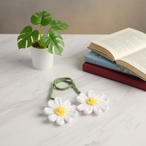 Crochet Daisy Rear View Mirror Accessories, Girly Car accessories for Women, Handmade Daisy Pendant Ornament for Car Hanging Charms, Bag Charms (White) in Saudi Arabia
