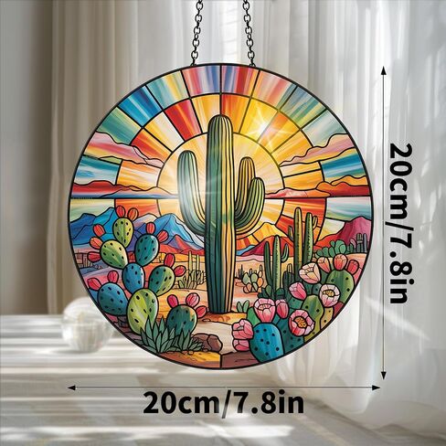 Colorful Acrylic Cactus Suncatcher, Sun Catchers Indoor Window Hanging Decoration, Rainbow Maker Wall Art, Living Room Bedroom Balcony Outdoor Garden Ornaments Decor 7.8x7.8 Inch-15 in Kuwait