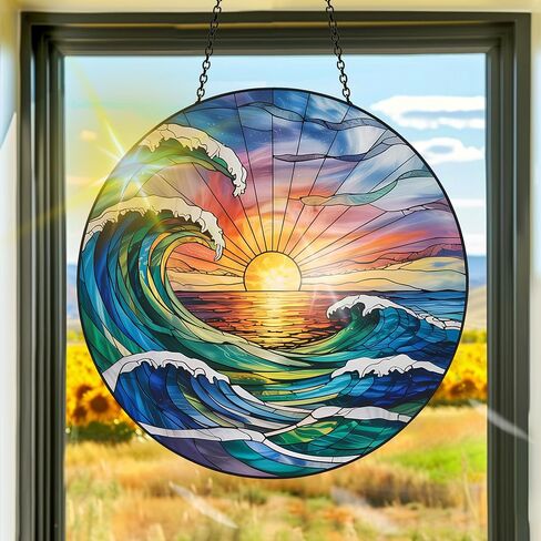 Colorful Acrylic Cactus Suncatcher, Sun Catchers Indoor Window Hanging Decoration, Rainbow Maker Wall Art, Living Room Bedroom Balcony Outdoor Garden Ornaments Decor 7.8x7.8 Inch-15 in Kuwait