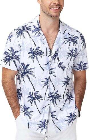 Mens Hawaiian Shirt Short Sleeve Tropical Button Down Floral Vacation Beach Shirts Wrinkle Free Stretch Breathable in Saudi Arabia