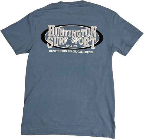 Huntington Surf & Sport T-Shirt, Classic Oval Logo, Indigo Blue in Saudi Arabia