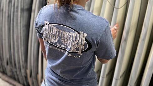 Huntington Surf & Sport T-Shirt, Classic Oval Logo, Indigo Blue in Saudi Arabia