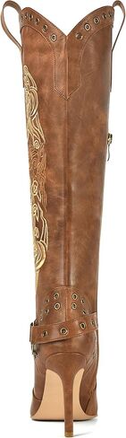 JANSEVEN Western Boots for Women Knee High Cowboy Boots with Embroidered Cowgirl Boot Stiletto High Heel Boot Pointed Toe Side Zipper 3.5 Inches Fashion Boots Size 7.5 in Saudi Arabia
