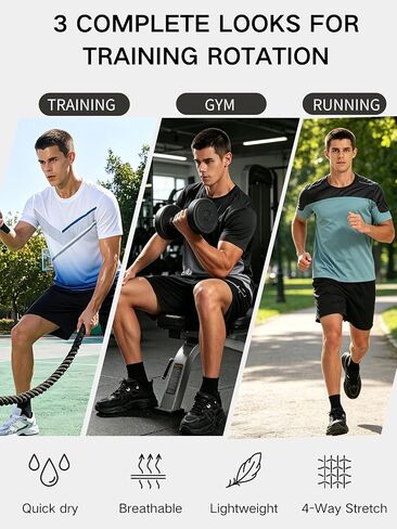 Simbora Men's 6-Piece Workout Set, Quick-Dry Athletic T-Shirts & Running Shorts, Breathable Gym Activewear for Training in Saudi Arabia