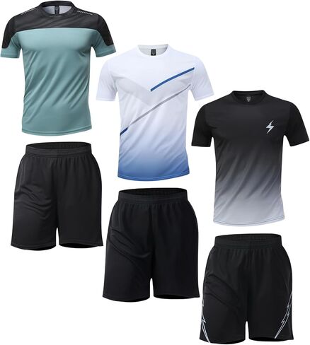 Simbora Men's 6-Piece Workout Set, Quick-Dry Athletic T-Shirts & Running Shorts, Breathable Gym Activewear for Training in Saudi Arabia