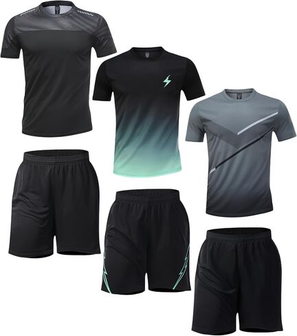 Simbora Men's 6-Piece Workout Set, Quick-Dry Athletic T-Shirts & Running Shorts, Breathable Gym Activewear for Training in Saudi Arabia